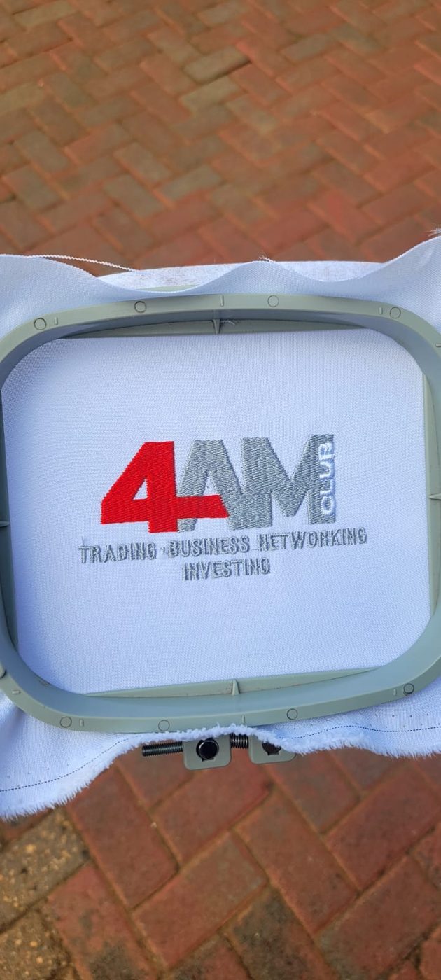 4AM Club logo embroidered by JJ Embroidery Services